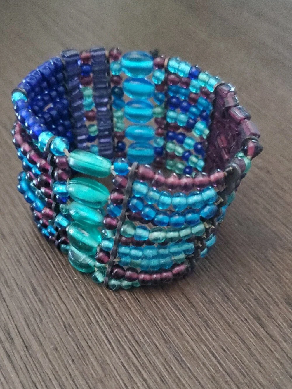 Gorgeous Vintage Turquoise & Purple Multistrand Beaded Bracelet Chunky Bold West
